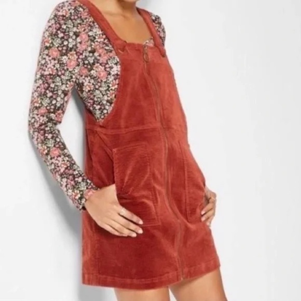{Wild Fable} Burnt Orange Mini Overall Dress with Pockets, BRAND NEW